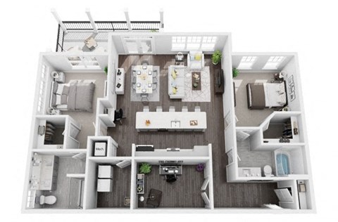 2 bed 2 bath 1342 sf 3d floor plan at St. Mary's Square North